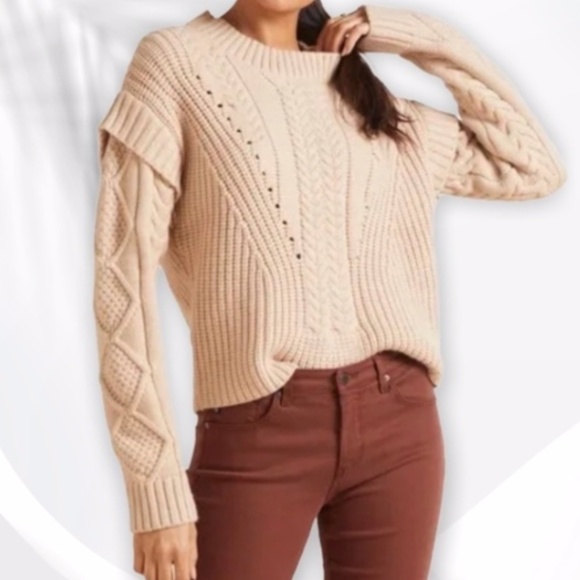 Jamison Myles Cable Knit pullover Sweater Oatmeal sz XS - Picture 1 of 7